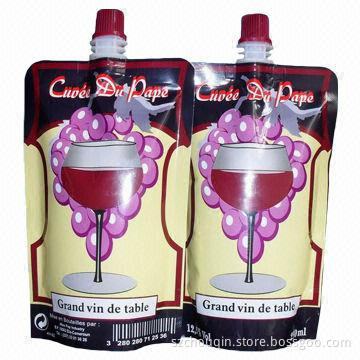 Plastic wine pouch with spout, stand up, oxygen-proof